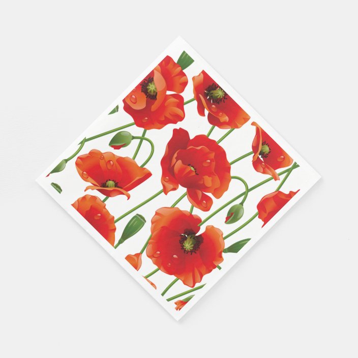Red Poppies Luncheon Paper Napkins Zazzle.co.uk