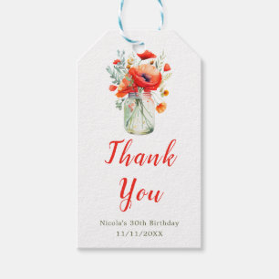 Red Poppies Mason Jar Birthday Gift Tags