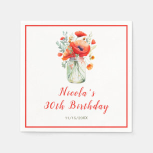 Red Poppies Mason Jar Birthday Napkin