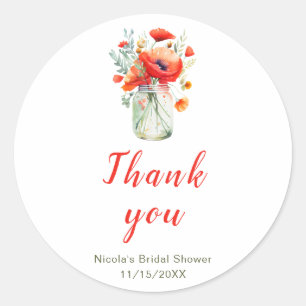 Red Poppies Mason Jar Bridal Shower Classic Round Sticker