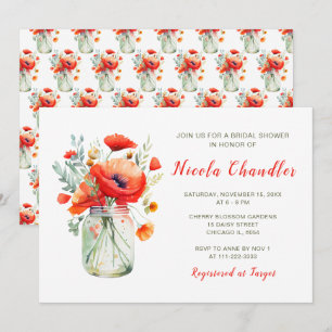 Red Poppies Mason Jar Bridal Shower Invitation