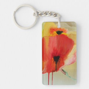 Red Poppies Modern floral art Key Ring