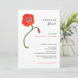 Red poppies modern floral couples shower invitation
