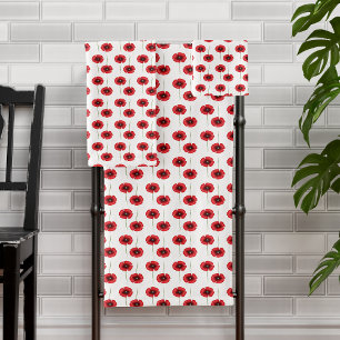 Red Poppies Modern Floral Pattern on White Bath Towel Set