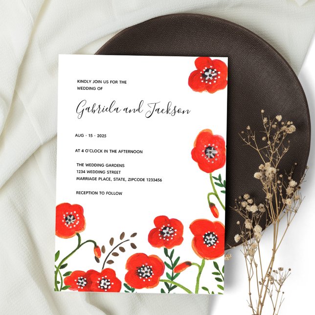 Red poppies modern floral wedding  invitation (Creator Uploaded)