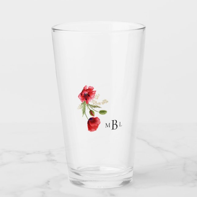 Red Poppies Monogram Wedding Glass (Front)