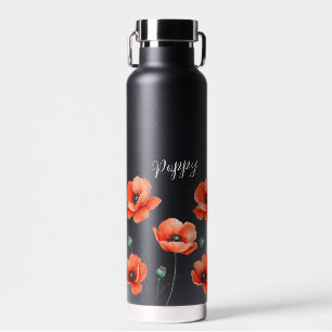 Red Poppies Name Floral Thermal Water Bottle