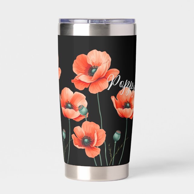 Red Poppies Name Floral Thermal Wine Tumbler (Back)