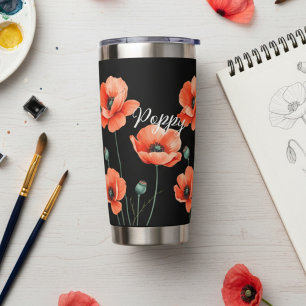 Red Poppies Name Floral Thermal Wine Tumbler