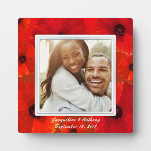 Red Poppies Newlyweds Photo Keepsake Plaque