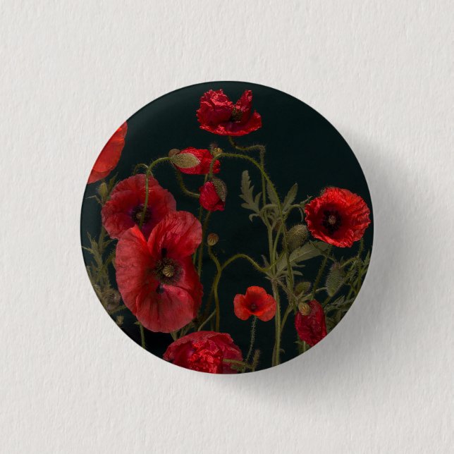 Red Poppies On Black  3 Cm Round Badge (Front)