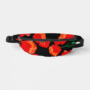 Red poppies on black background illustration  bum bags