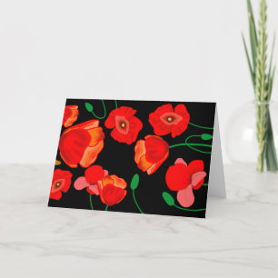 Red poppies on black background illustration  holiday card