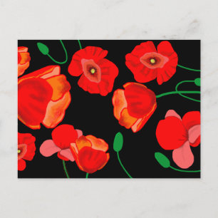 Red poppies on black background illustration  holiday postcard