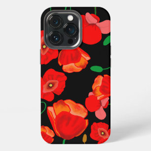 Red poppies on black background illustration  iPhone 13 pro case