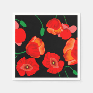Red poppies on black background illustration  napkin