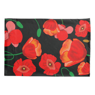 Red poppies on black background illustration   pillowcase