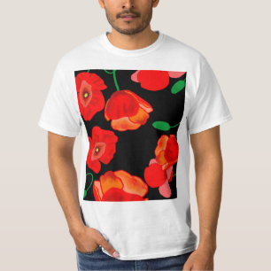 Red poppies on black background illustration  T-Shirt