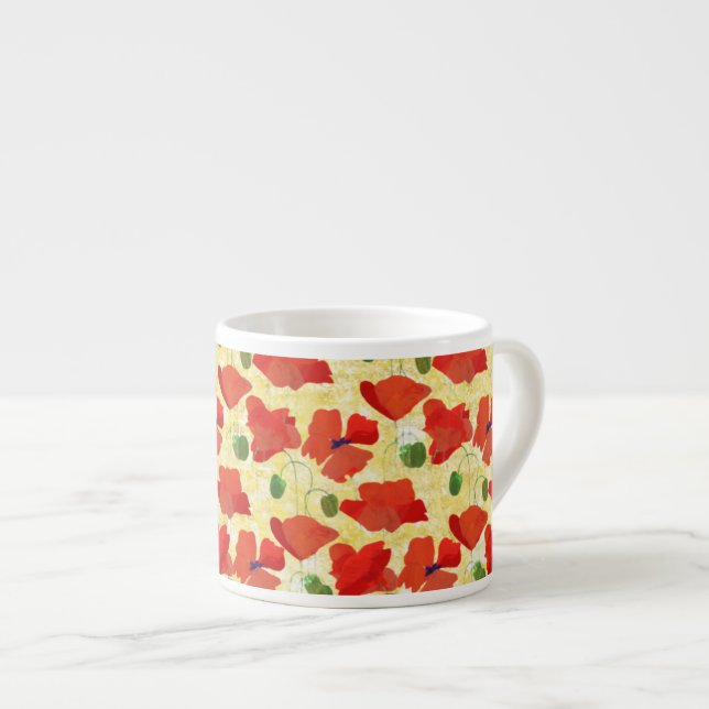 Red Poppies on Cornfield Yellow Espresso Mug (Front Right)