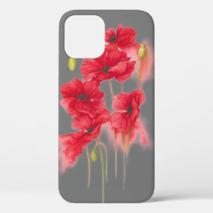 red poppies on grey iPhone 12 case