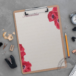 Red Poppies on Text Background Personalised Notepad