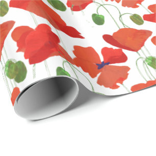 Red Poppies on White Background to Customise Wrapping Paper