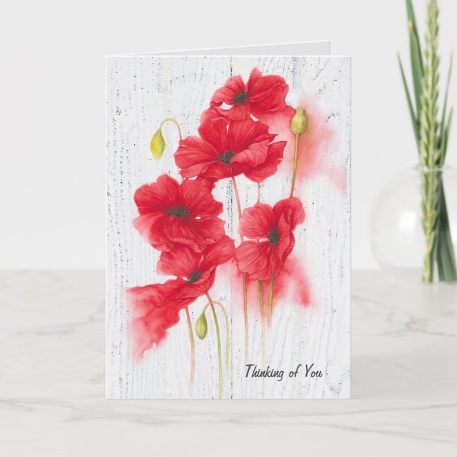 red poppies on whitewashed wood card (Front)