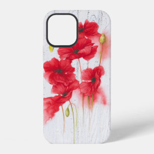 red poppies on whitewashed wood iPhone 12 case
