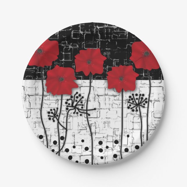 Red poppies paper plate (Front)