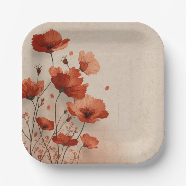 Red poppies.  paper plate (Front)