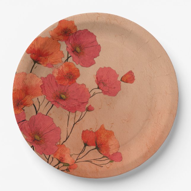 Red poppies paper plates (Front)
