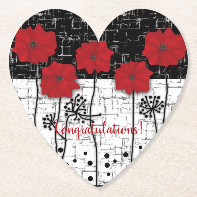 Red poppies paper plates coaster (Front)