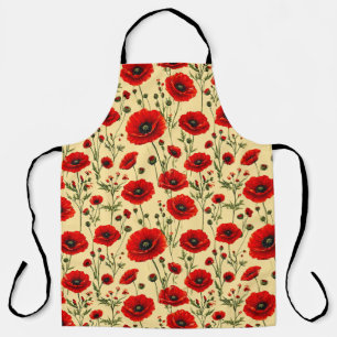 Red poppies pattern apron