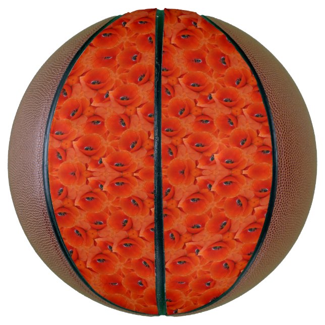 Red poppies pattern basketball (Vertical)