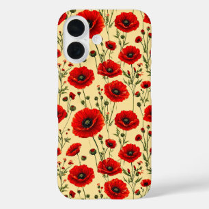 Red poppies pattern iPhone 16 case