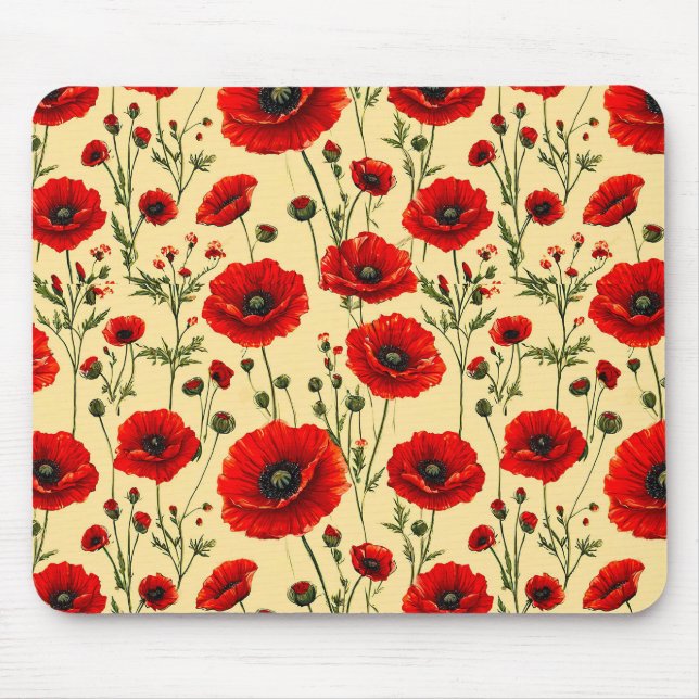 Red poppies pattern mouse mat (Front)