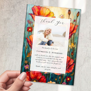 Red Poppies Photo Sympathy Funeral Memorial Thank You Card