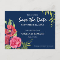 Red Poppies Pink Rose Wedding Save The Date