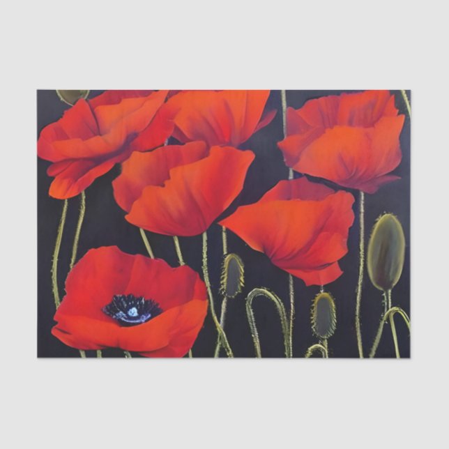 Red Poppies Plants Art  Tissue Paper (Front)