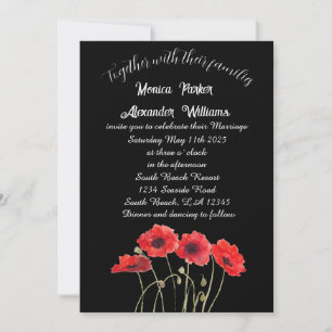 Red Poppies Poppy Black Elegant Floral Wedding  In Invitation