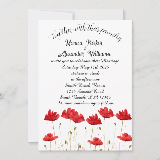 Red Poppies Poppy Elegant Floral Minimal Wedding Invitation (Front)
