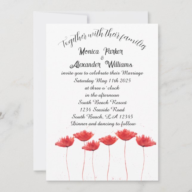 Red Poppies Poppy Elegant Floral Rustic Wedding  I Invitation (Front)