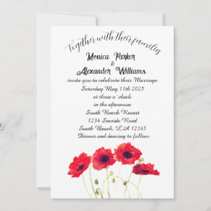 Red Poppies Poppy Elegant Floral Rustic Wedding  Invitation