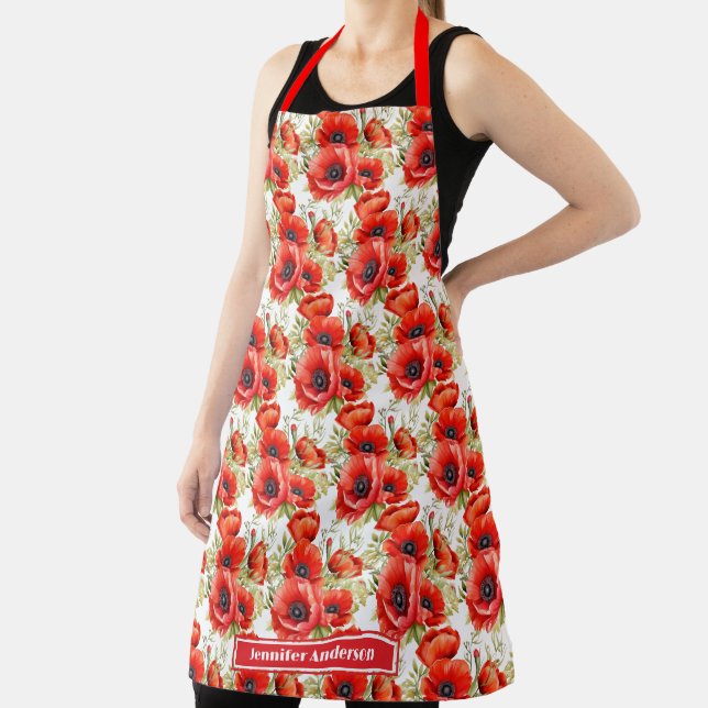 Red Poppies Poppy Floral  Apron (Insitu)