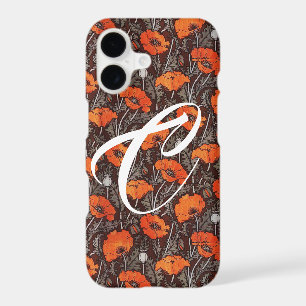 RED POPPIES Poppy Floral Blavk White Monogram