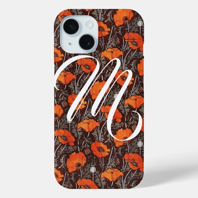 RED POPPIES Poppy Floral Blavk White Monogram Case-Mate iPhone Case (Back)