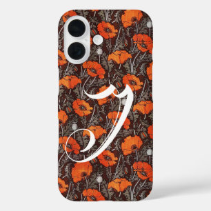 RED POPPIES Poppy Floral Blavk White Monogram iPhone 16 Case