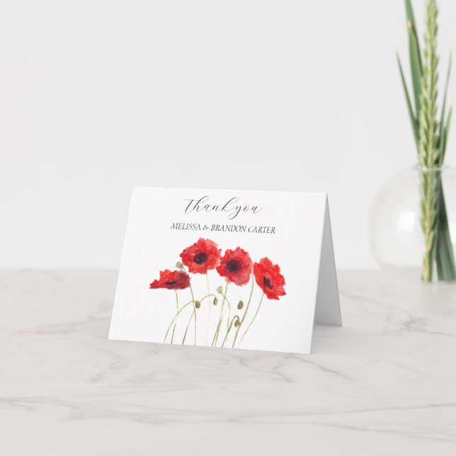 Red Poppies Poppy Floral Wedding Thank you  (Front)