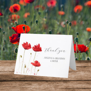 Red Poppies Poppy Floral Wedding Thank you  Card