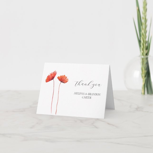 Red Poppies Poppy Flower Floral Wedding Thank you  (Front)